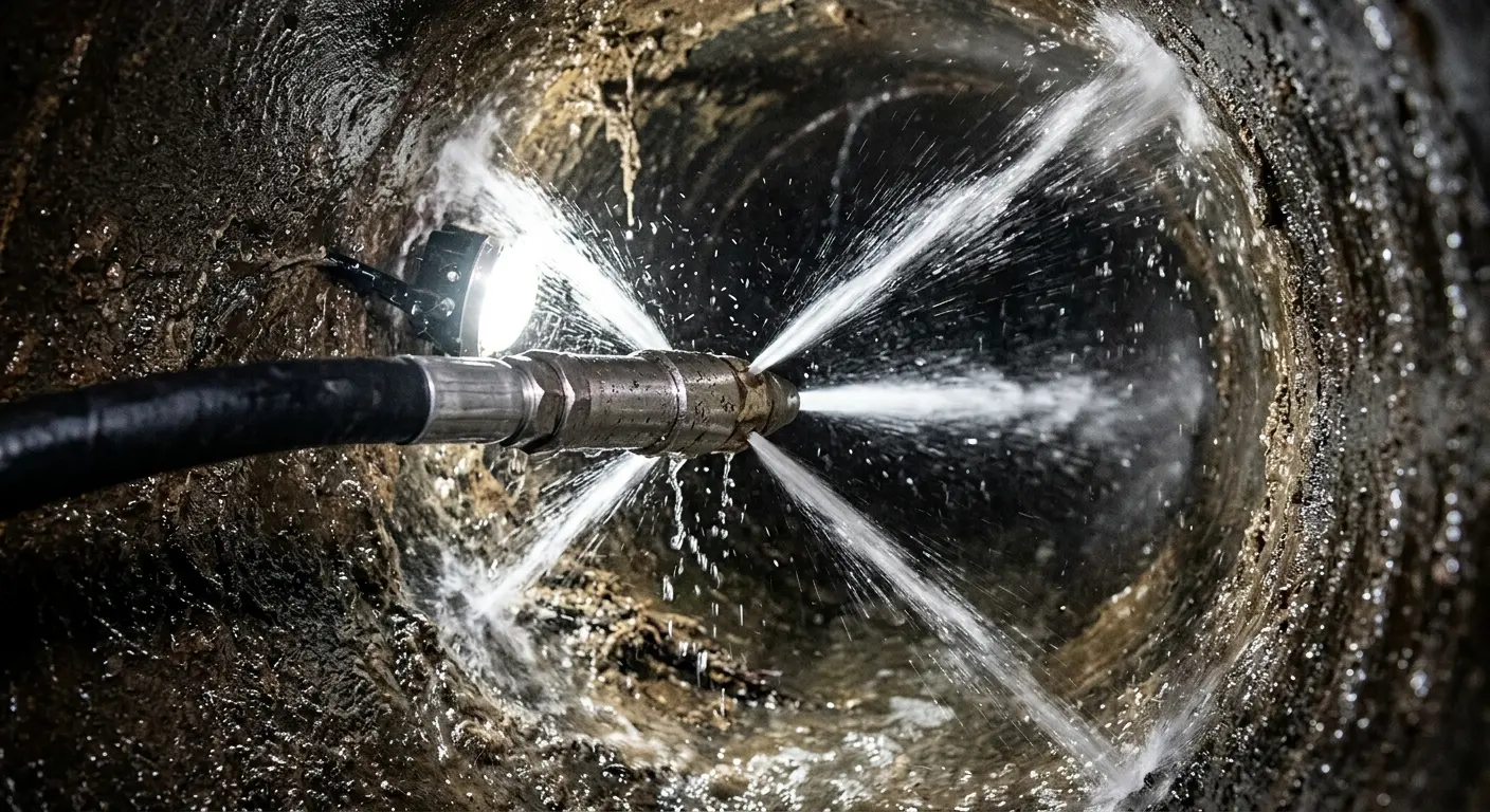 High-pressure hydro jetting nozzle cleaning sewer pipe for Storm Drain Cleaning in Antioch